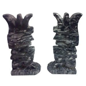 Onyx Tellez Marble Stone Book Ends Pair Mexican Tribal Aztec Statuettes Carved